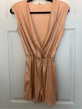 Metallic Rose Gold Sleeveless V-Neck Romper